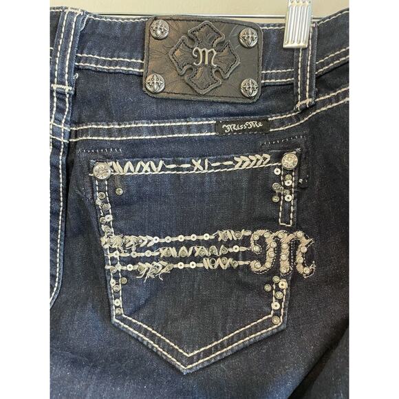 Miss Me Size 26 Blue Easy Skinny Denim Ankle Jeans Rhinestones Embellished - Picture 1 of 10
